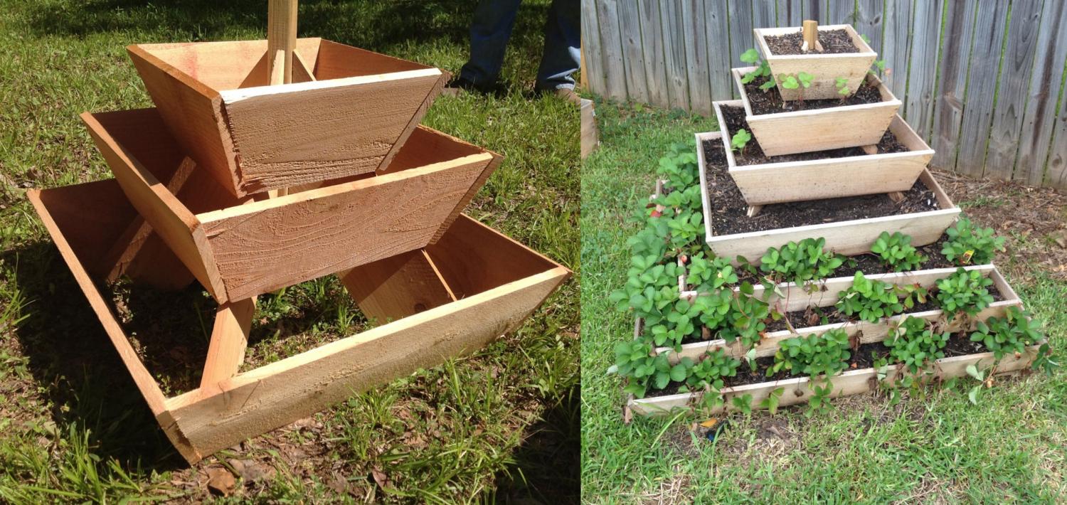DIY Strawberry Pyramid Planter - Vertical wooden strawberry planter