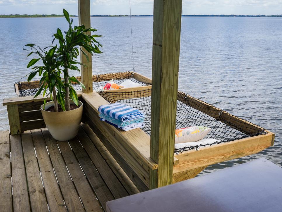 over-the-water dock - DIY side-mounted dock hammock for lake cabins