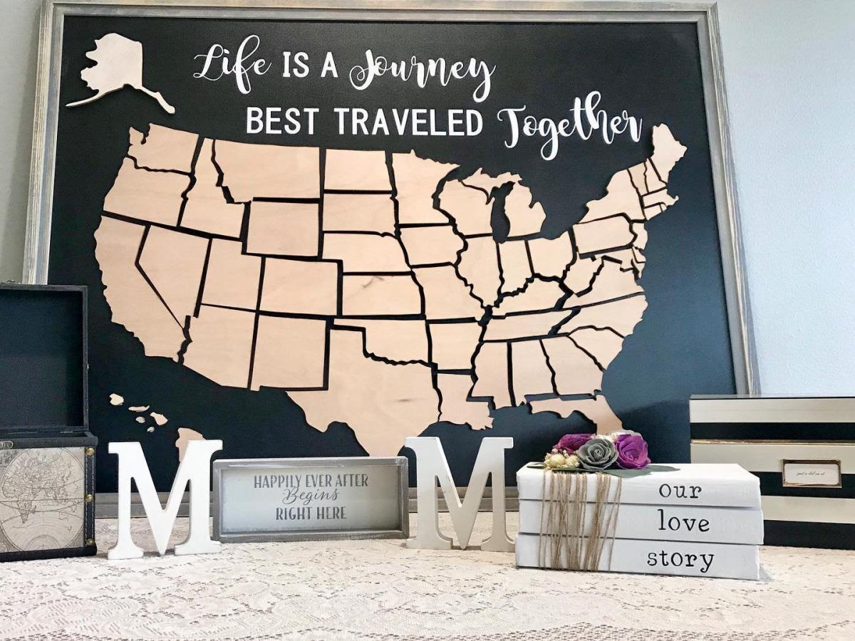 Document Your Travels With This Wooden U.S. State Photo Markings Map - United states wooden photo map
