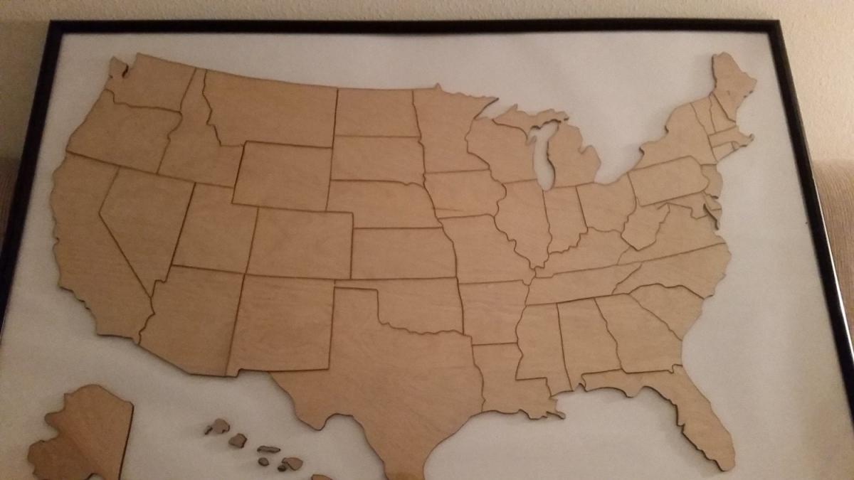 Document Your Travels With This Wooden U.S. State Photo Markings Map - United states wooden photo map