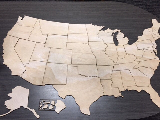 Document Your Travels With This Wooden U.S. State Photo Markings Map - United states wooden photo map