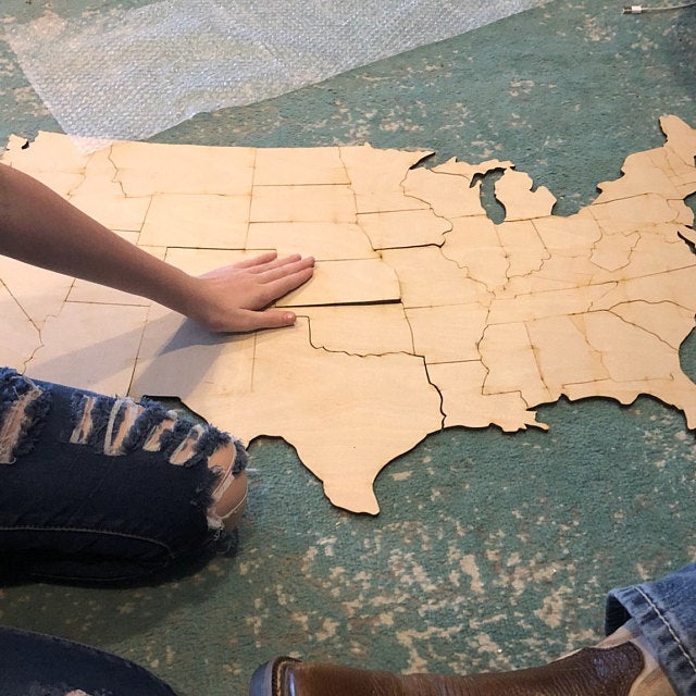 Document Your Travels With This Wooden U.S. State Photo Markings Map - United states wooden photo map