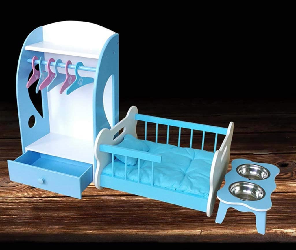 Dog Bed With Built-in Closet and Feeding Bowls