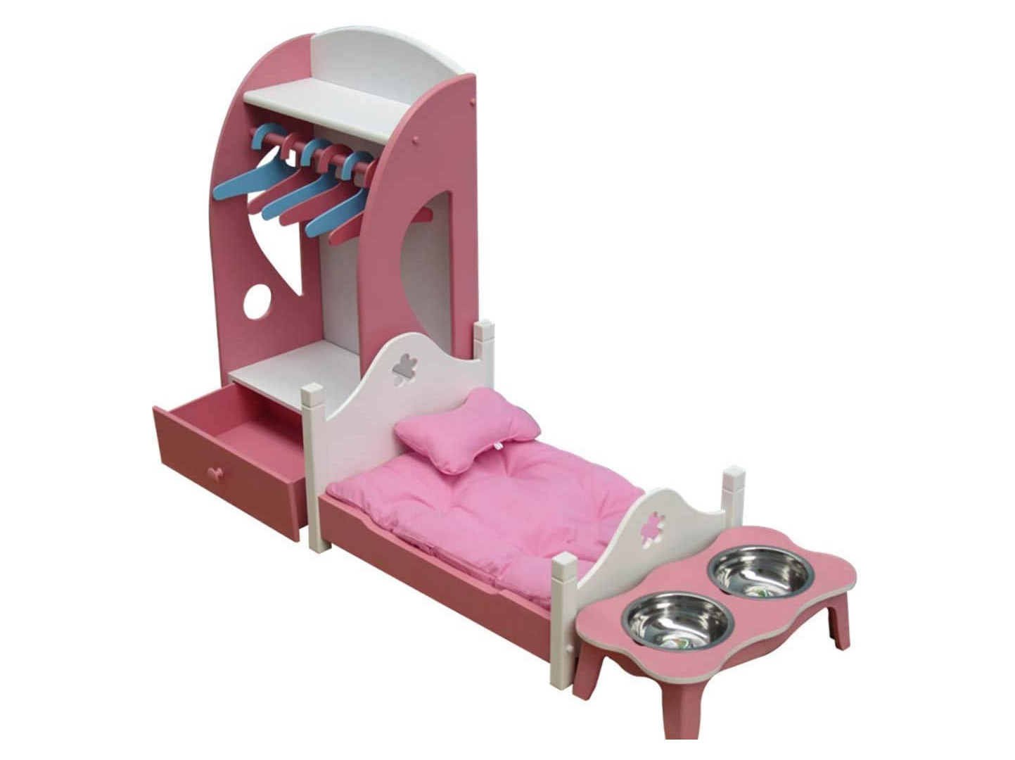 Dog Bed With Built-in Closet and Feeding Bowls