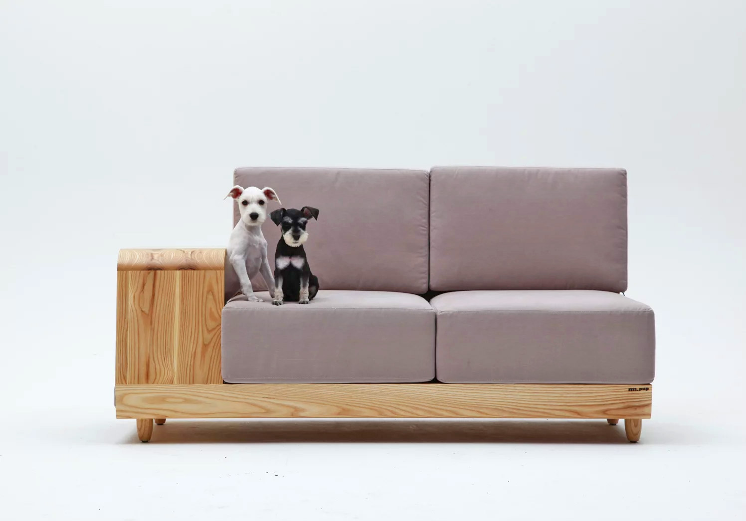 Dog House Sofa Has an Integrated Dog Bed In The Armrest - Dog bed in couch sofa wooden armrest