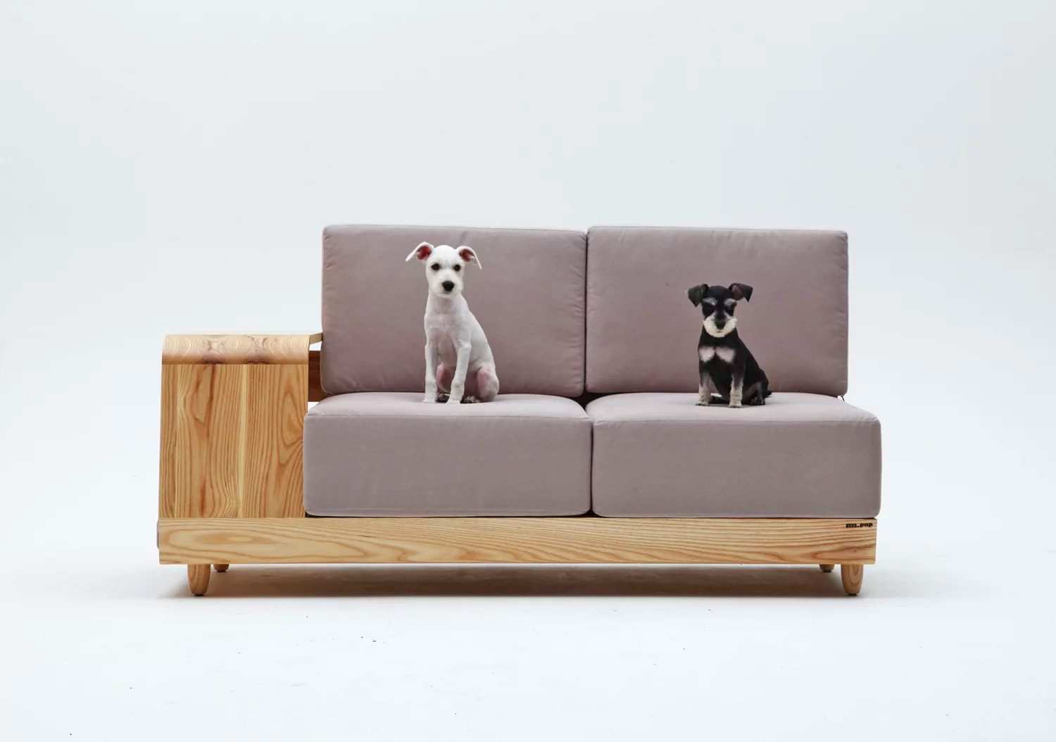 Dog House Sofa Has an Integrated Dog Bed In The Armrest - Dog bed in couch sofa wooden armrest