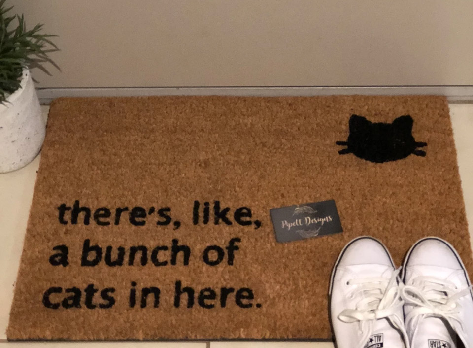 There's like a bunch of cats in here funny doormat