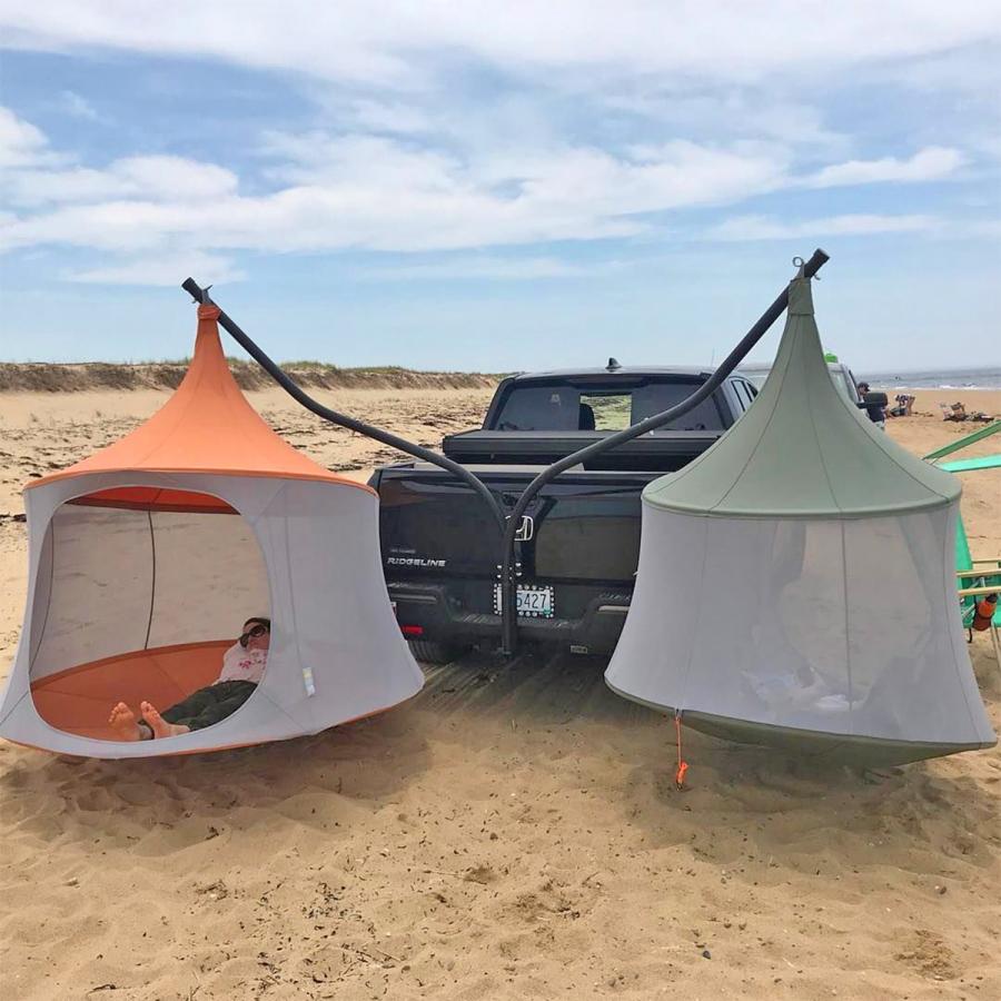 double hanging tents that attach to your trucks hitch