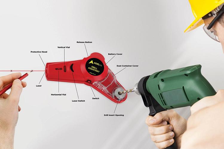 Drill Buddy - Drilling Dust and Debris Vacuum, Laser Leveler, and Bubble Vial Tool