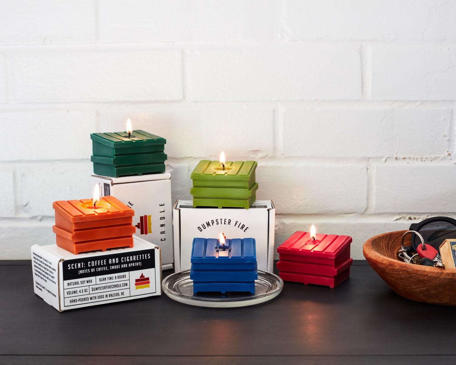 Dumpster Fire Candles - Dumpster shaped candles