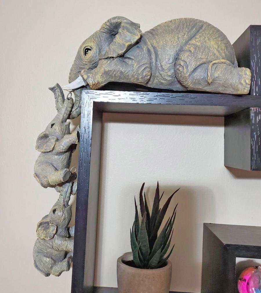Hanging Mother Elephant with hanging baby elephants bookend statue