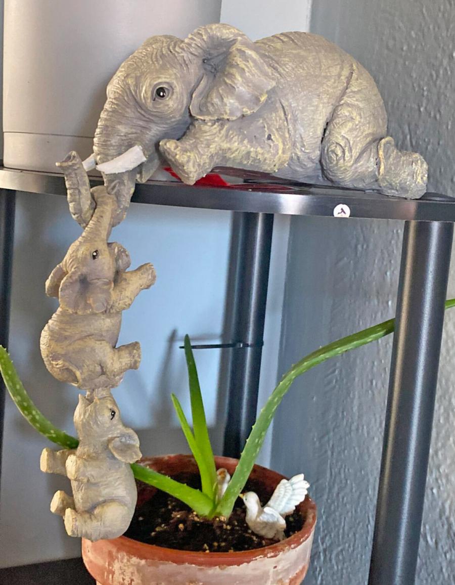 Hanging Mother Elephant with hanging baby elephants bookend statue