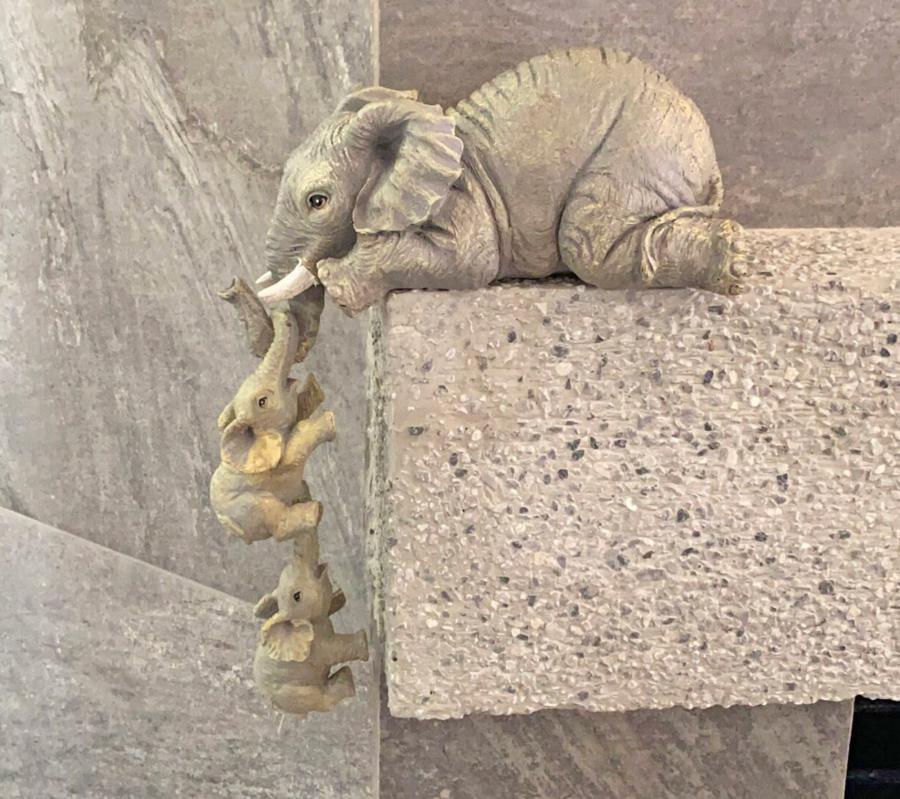 Hanging Mother Elephant with hanging baby elephants bookend statue