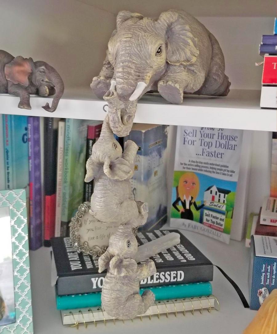 Hanging Mother Elephant with hanging baby elephants bookend statue