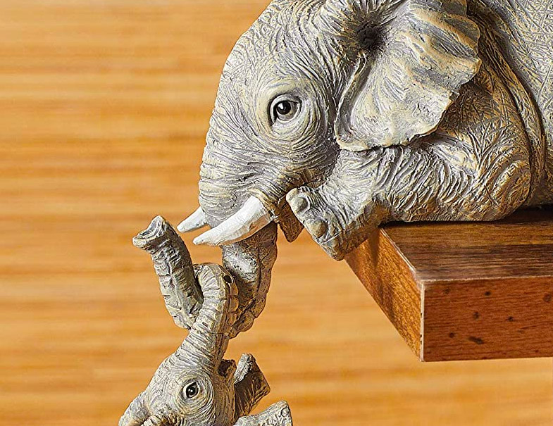 Hanging Mother Elephant with hanging baby elephants bookend statue