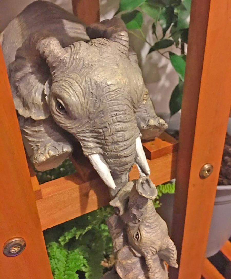 Hanging Mother Elephant with hanging baby elephants bookend statue