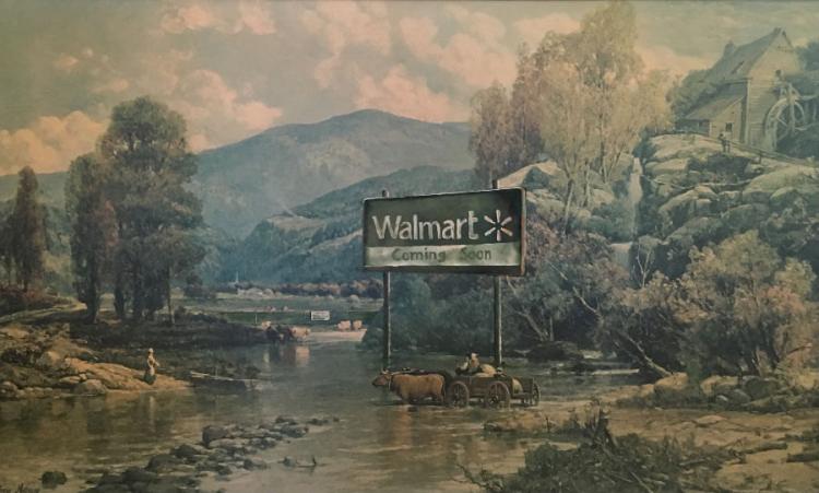 Funny Walmart Coming Soon Painting - Repurposed Thrift Store Painting - Parody Walmar Coming Soon Painting