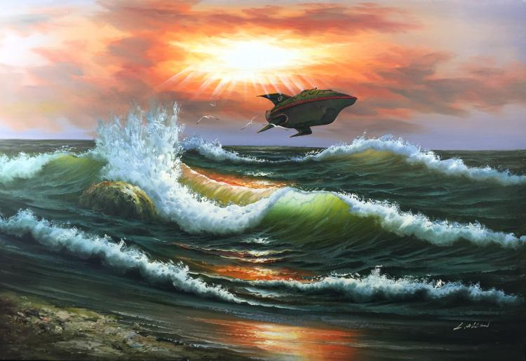 Funny Futurama Painting - Repurposed Thrift Store Painting - Parody Futurama Painting