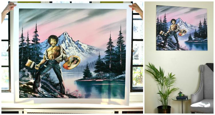 Bob Ross Epic Chest Painting - Repurposed Thrift Store Painting - Parody Bob Ross Painting