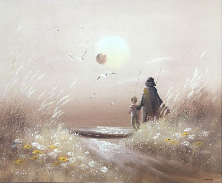 Funny Star Wars Painting - Repurposed Thrift Store Painting - Parody Star Wars Darth Vader Painting