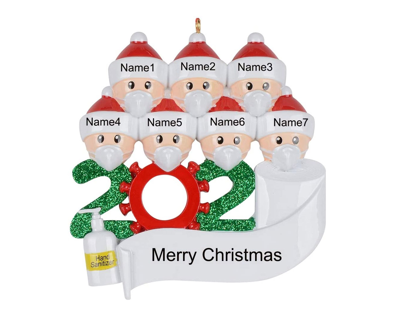 Family In Face Masks Quarantine Christmas Tree Ornament