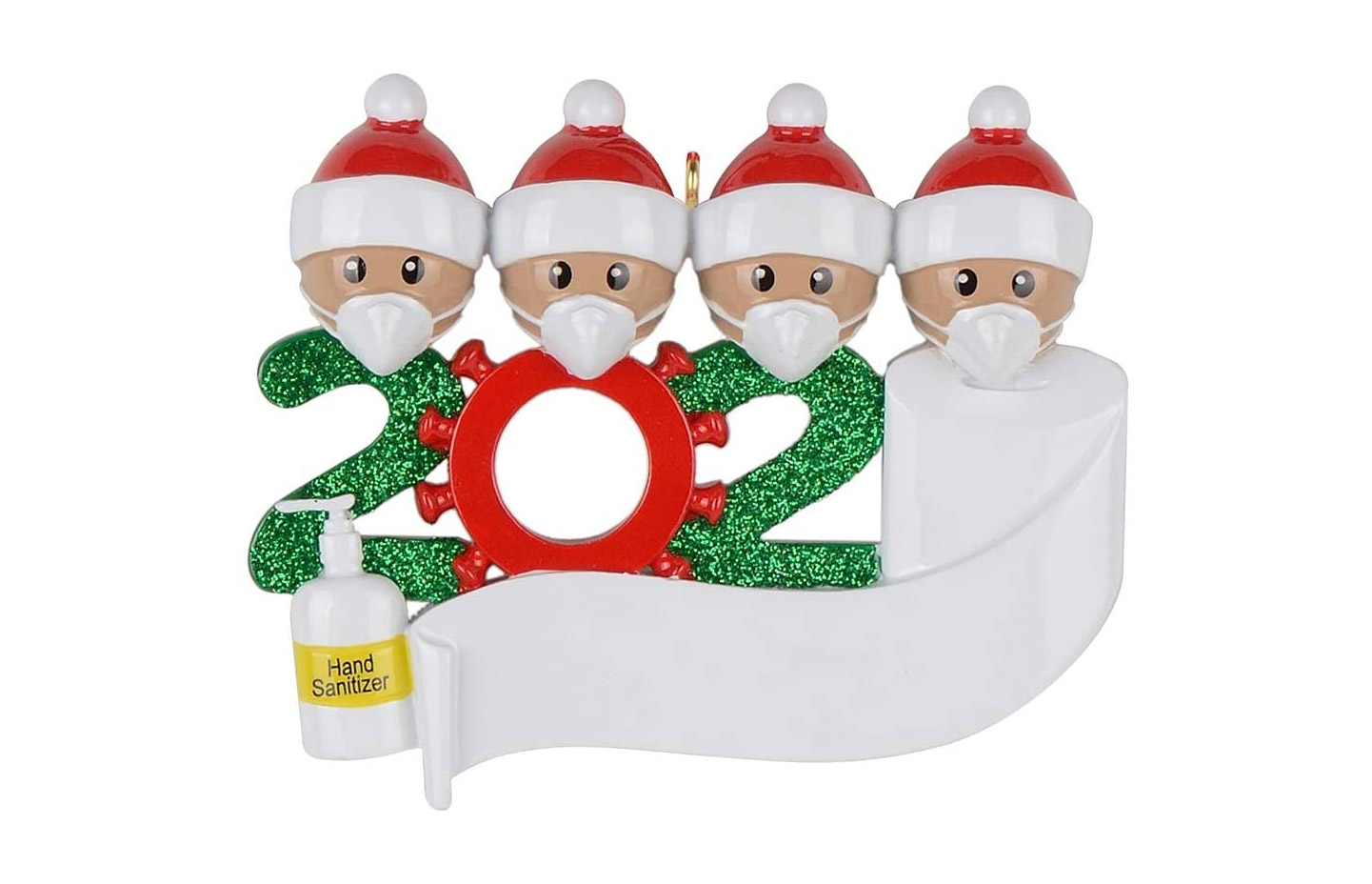 Family In Face Masks Quarantine Christmas Tree Ornament