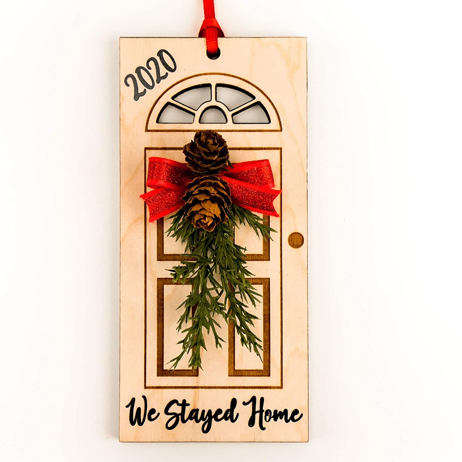 Quarantine We Stayed Home Funny Christmas Ornament of Front Door