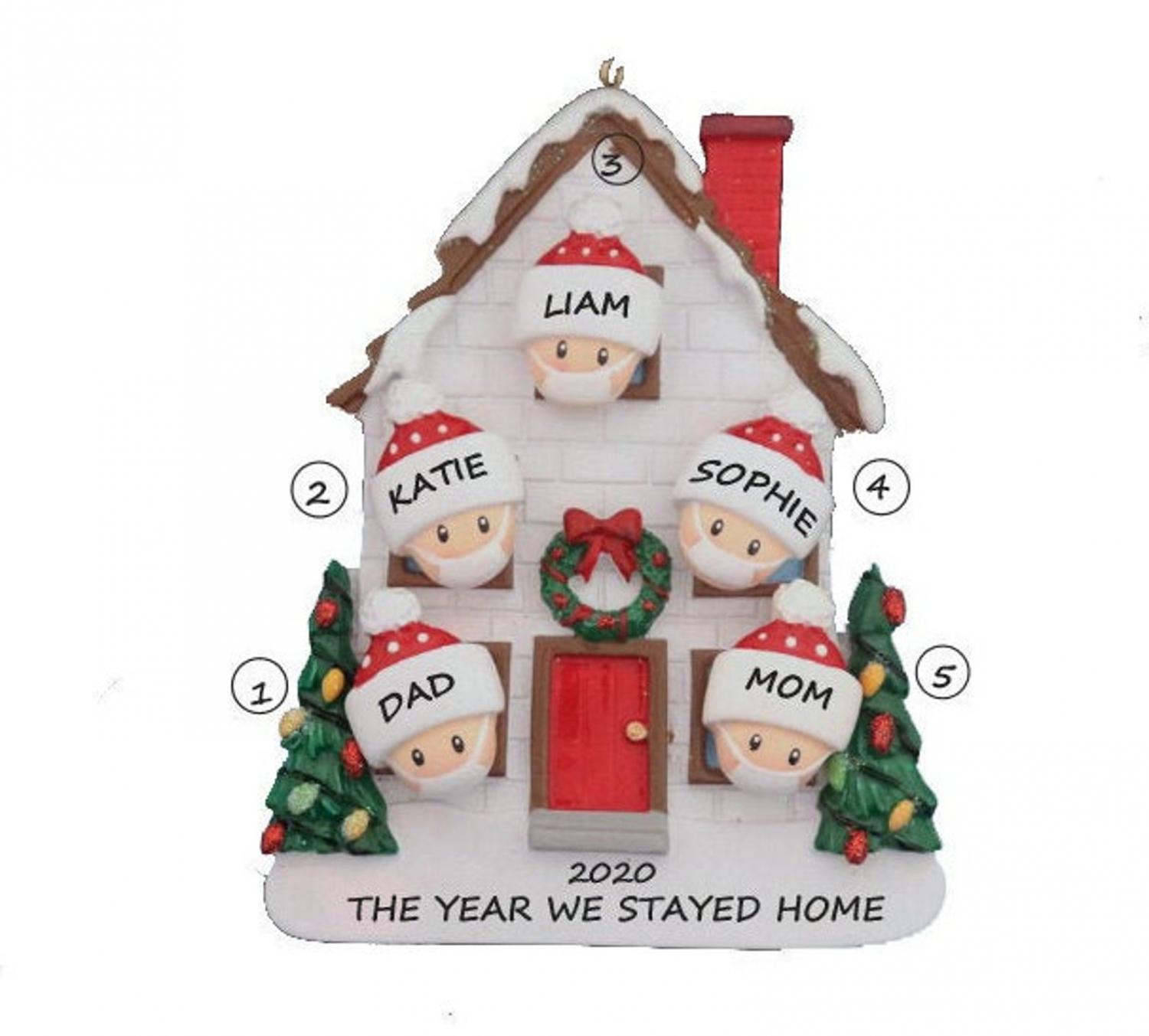 2020, The Year We Stayed Home - Family In Face Masks Quarantine Christmas Ornament