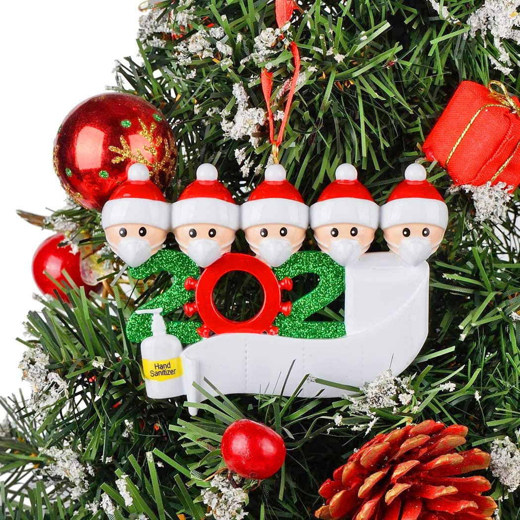 Family In Face Masks Quarantine Christmas Tree Ornament