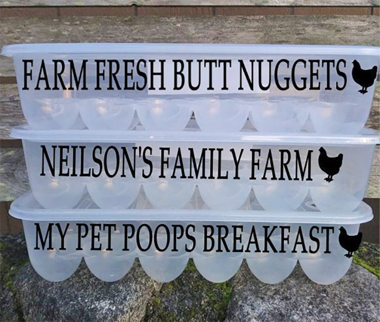 Funny Plastic Chicken Egg Cartons - Reusable joke chicken coop egg cartons - My Pet Poops Breakfast