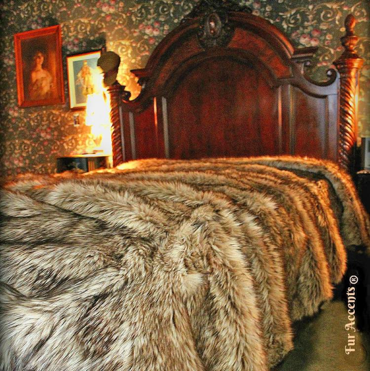 Faux Wolf Fur Bedspread - Fake coyote fur bedspread