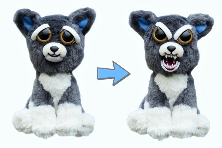 Feisty Pets - Squeeze head to turn from cute to angry - Pissed off stuffed animals - Dog