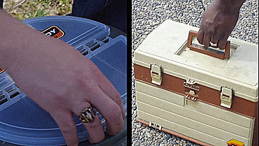 Fishing Caddy bucket combines a seat, tackle-box, and pole holder - Fishing bucket