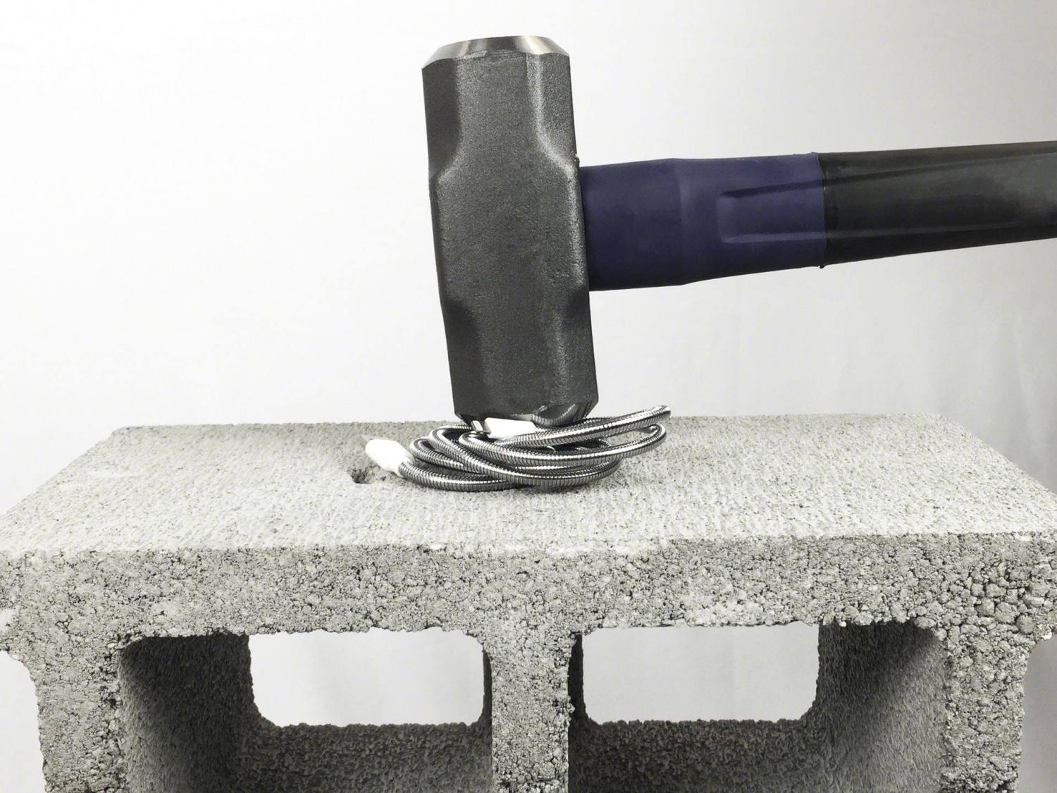 Flexible iPhone Stand and Charger - Rugged Stainless steel charging cable doubles as a phone mount