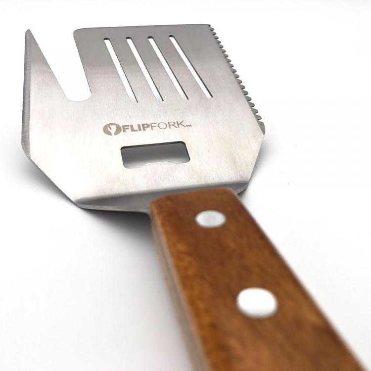 FlipFork 5-in-1 BBQ Spatula, knife, bun slicer, bottle opener spatula