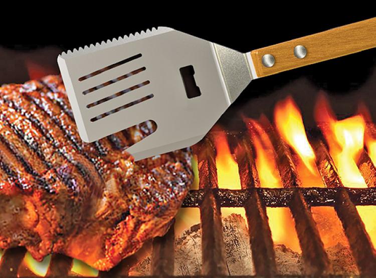 FlipFork 5-in-1 BBQ Spatula, knife, bun slicer, bottle opener spatula