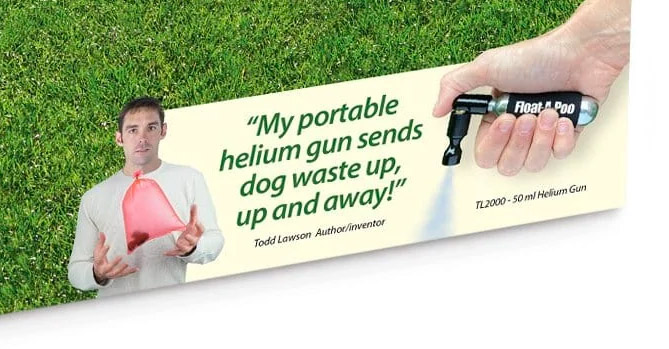 Float-A-Poo Dog Waste Disposal System uses helium to float dog poop into sky
