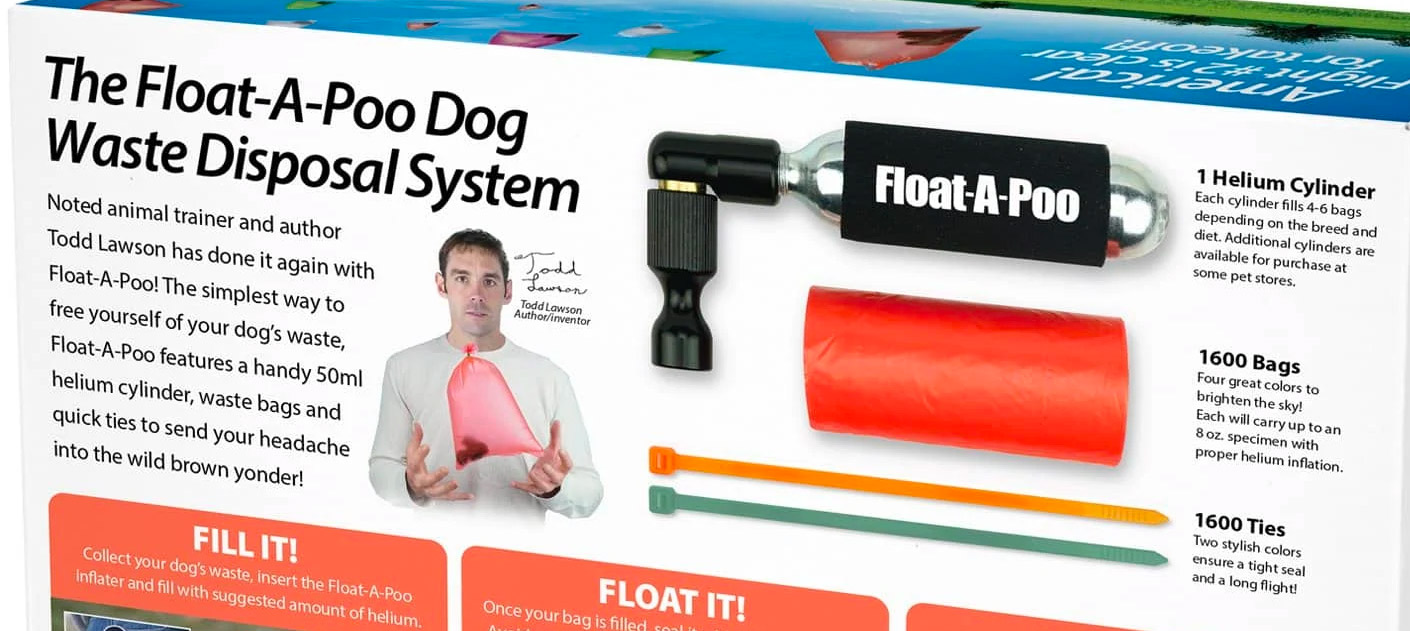Float-A-Poo Dog Waste Disposal System uses helium to float dog poop into sky