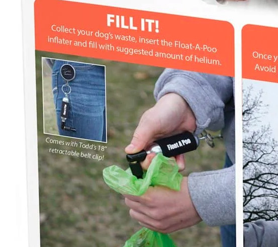 Float-A-Poo Dog Waste Disposal System uses helium to float dog poop into sky