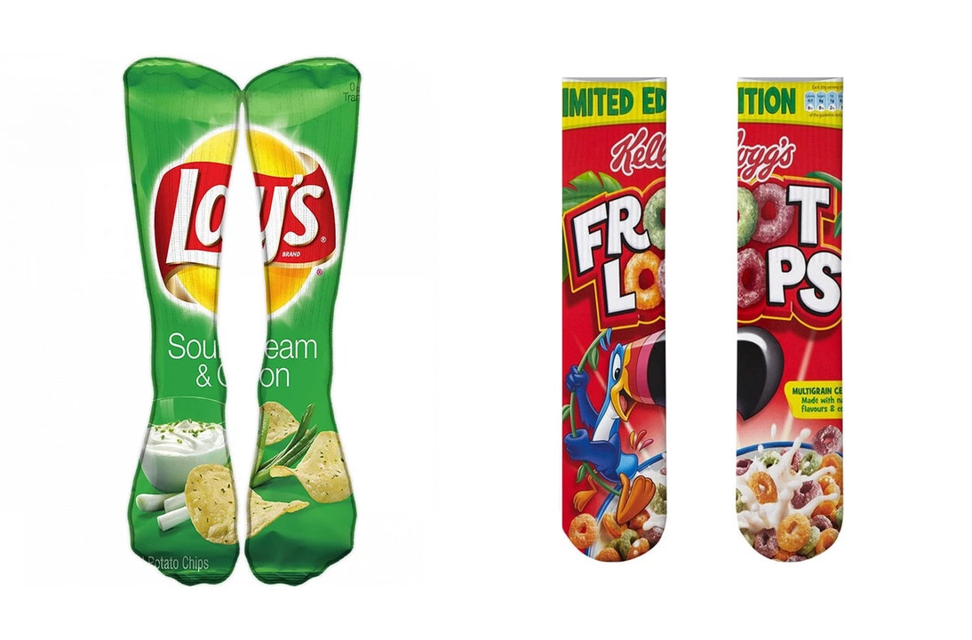 Funny Food Socks - Quirky Snack, Chips, and Cereal Print Socks