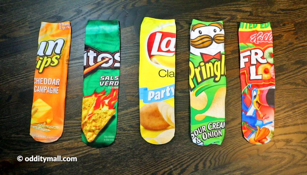 Funny Food Socks - Quirky Snack, Chips, and Cereal Print Socks