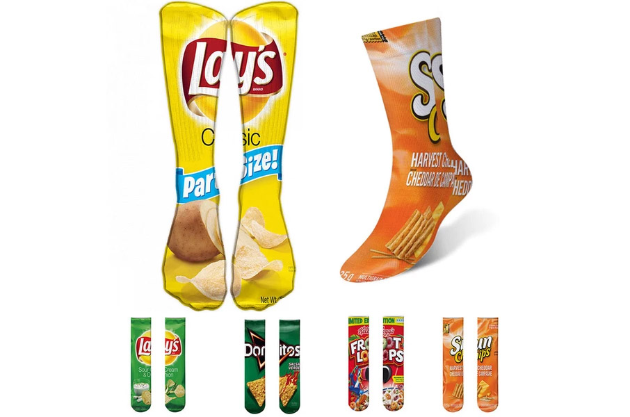Funny Food Socks - Quirky Snack, Chips, and Cereal Print Socks