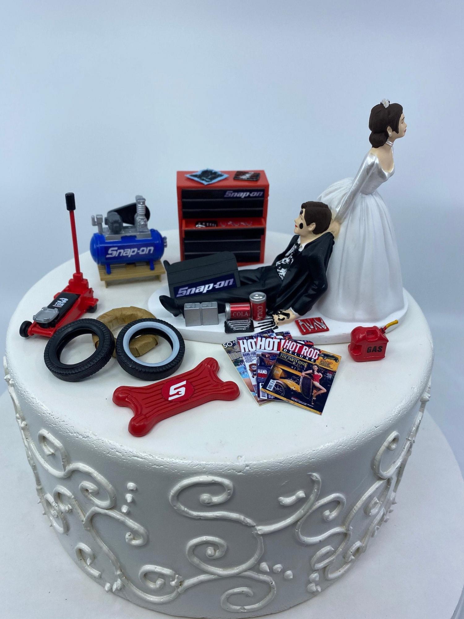 Gamer Wedding Cake Topper - Bride dragging groom away from games cake topper
