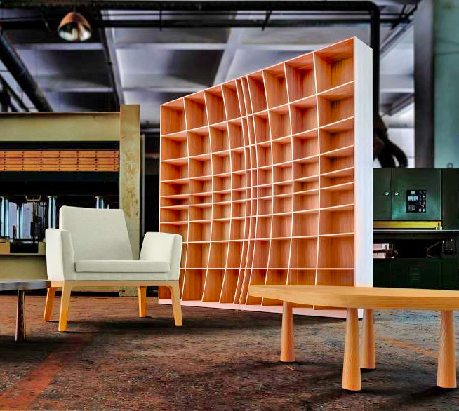 Concave Bookshelf - Inward bending bookcase design
