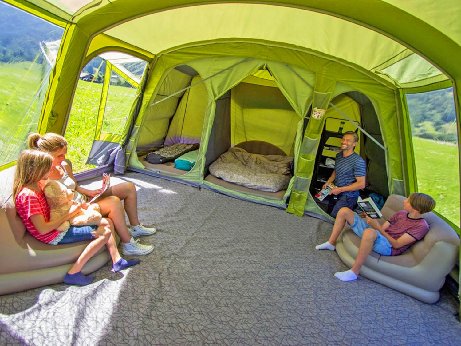 Giant Family Tent Has Blackout Bedroom Compartments and a Full Living Area - Vango Odyssey 8-Person Tunnel Tent