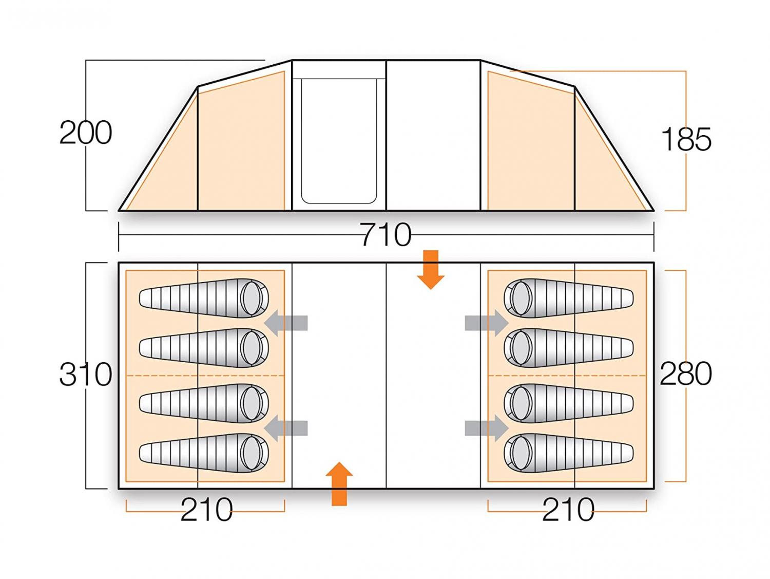 Giant Family Tent Has Blackout Bedroom Compartments and a Full Living Area - Vango Odyssey 8-Person Tunnel Tent