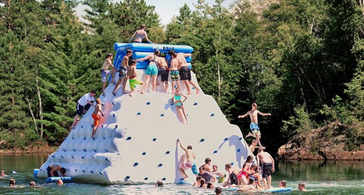 FunAir Glacier Extreme - Giant Lake Inflatable Rock Climbing Wall and Slide - Giant climbing wall for the lake
