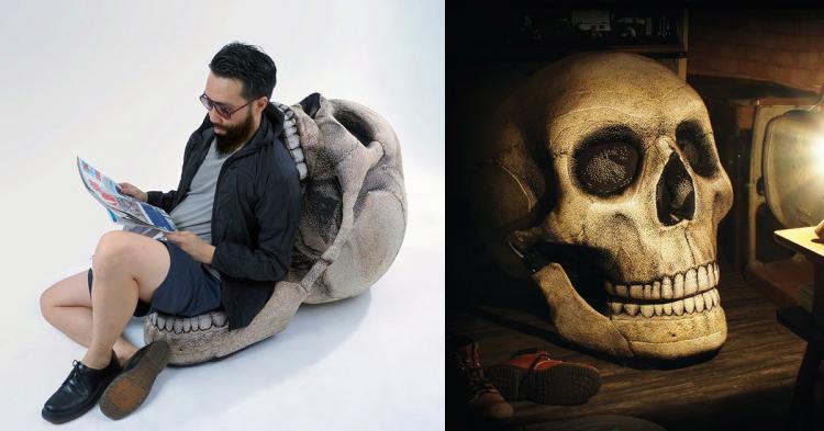 Giant Human Skull Chair With Movable Jaw
