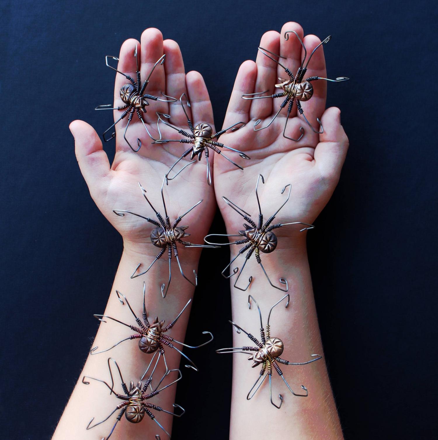 Giant Spider Earrings - Dangling spider earrings with spider leg through ear hole