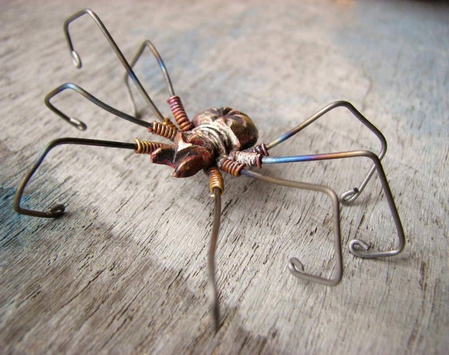 Giant Spider Earrings - Dangling spider earrings with spider leg through ear hole